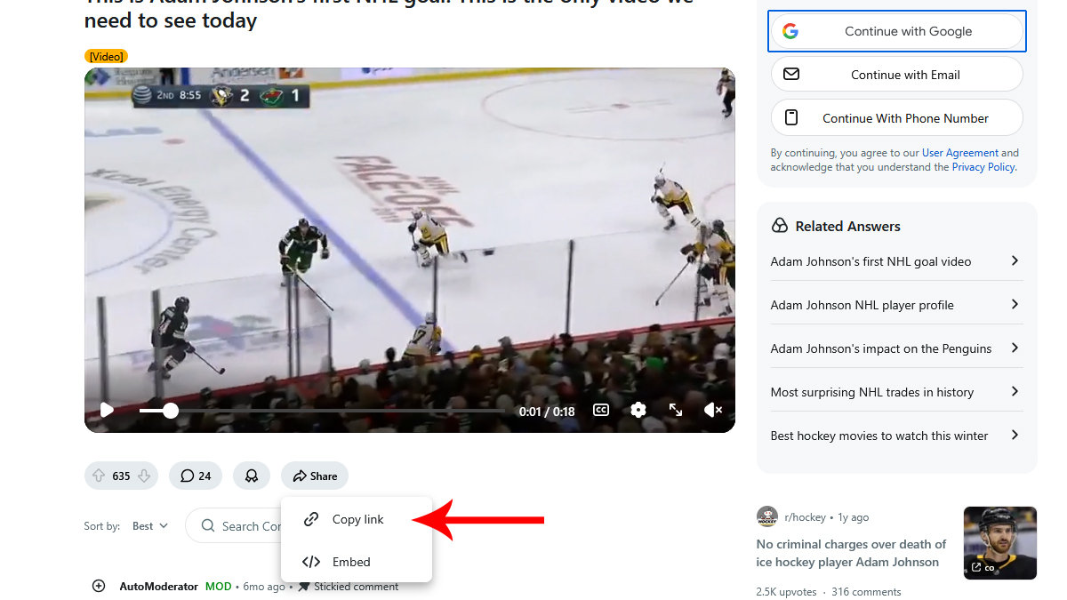 Copy the Reddit Link